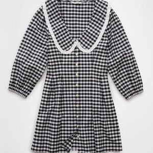 American Eagle Oversized Long-Sleeve Gingham Collar Dress